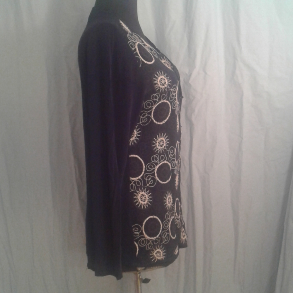 Chico's Travelers 0 Cardigan 4 Small Slinky Embroidered - Picture 7 of 9